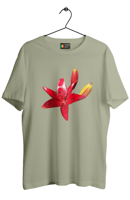 Футболка чоловіча з принтом "Червона лілія". Бутон, квітка, колір, лілія, природа, сонячний, червона квітка, червона лілія, червоний, яскравий. 2070702