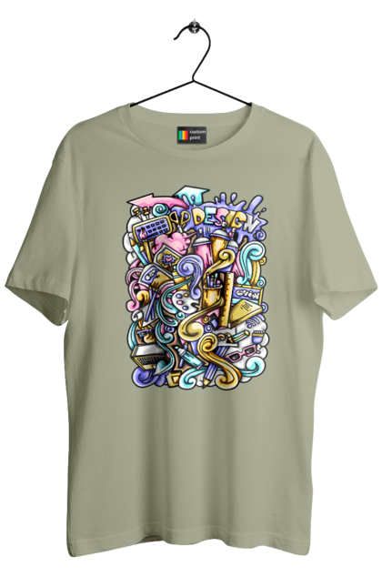 Футболка чоловіча з принтом "Школа навчання". Зошит, калькулятор, канцелярія, навчання, олівець, ручка, школа. 2070702