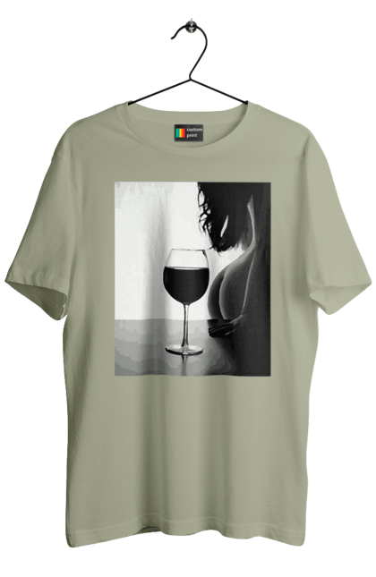 Футболка чоловіча з принтом "Келих вина". Вино у келиху, грація, знову п`ятниця, очікування, тіло жінки, форми жіночого тіла. 2070702