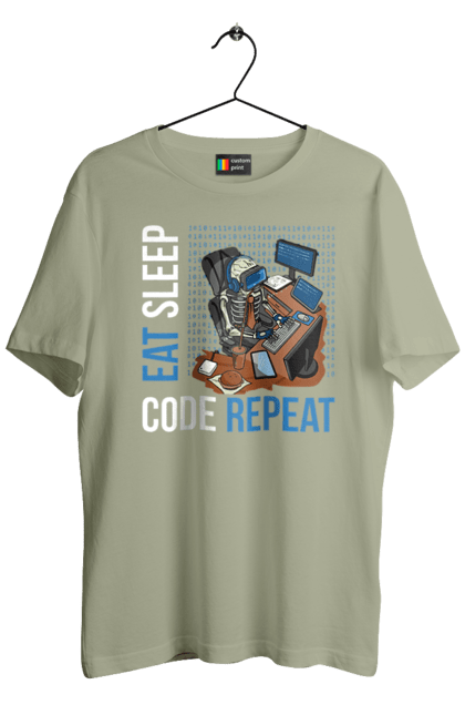 Футболка чоловіча з принтом "Їж Cпи Кодуй Повторюй". Айті, айтішник, для айтішника, для програміста, їж спи, кодуй повторюй, подарунок айтішнику, подарунок програмісту, програміст, розробник. 2070702