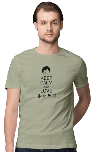 Men's t-shirt with prints Keep calm and love Harry Potter. Book, franchise, gryffindor, harry potter, hogwarts, keep calm, movie. 2070702