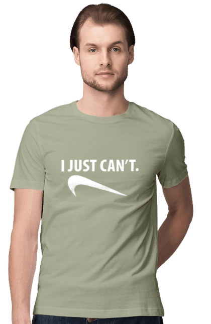 Men's t-shirt with prints I just can't. Demotivator, i can`t, motivation, nike, phrase, sport. 2070702