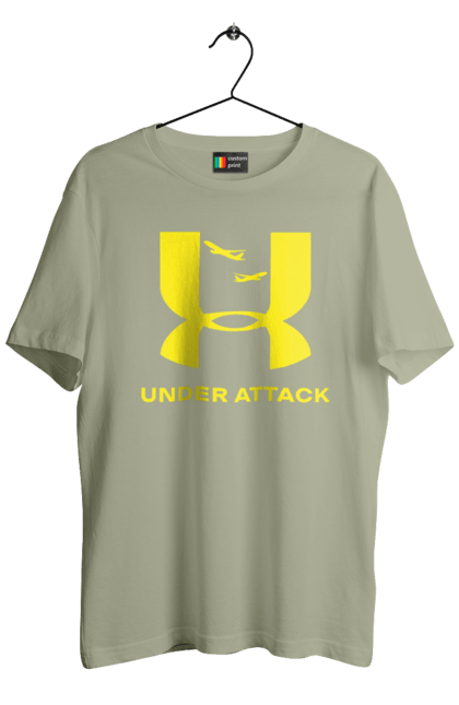 Футболка чоловіча з принтом "Under Attack yellow". Андер армор, бренди, гумор, приколи, прикольні, ундер армор. 2070702