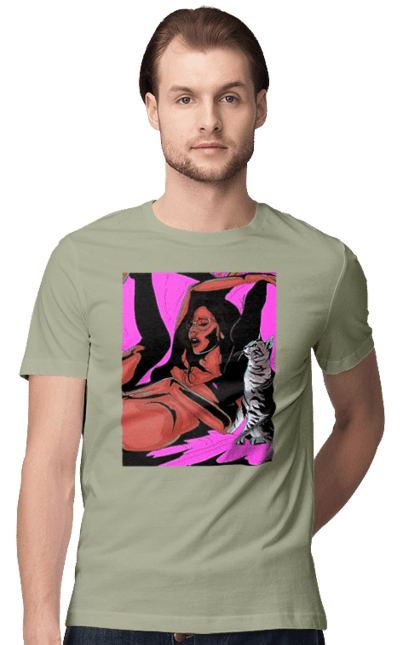 Футболка чоловіча з принтом "Дівчина Отримує Задоволення". Гола, задоволення, кішка, пристрасть. 2070702