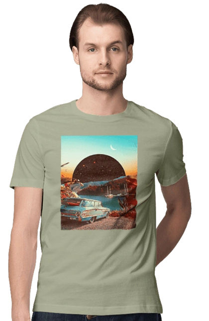 Картина, машина біля річки