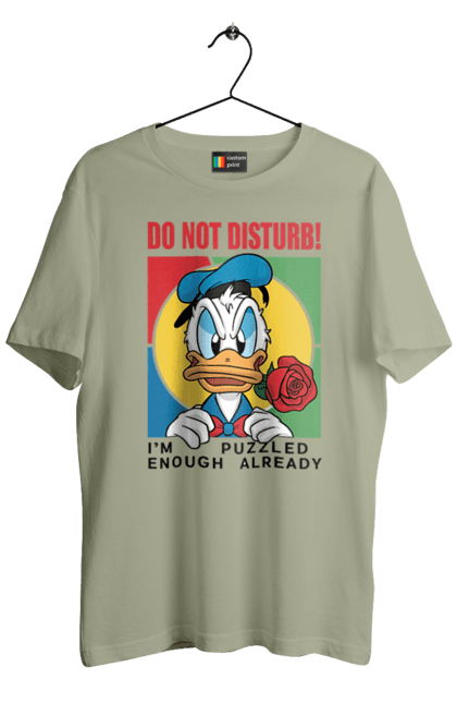 Men's t-shirt with prints Donald Duck Do not disturb!. Animated series, cartoon, disney, do not disturb, donald duck. 2070702