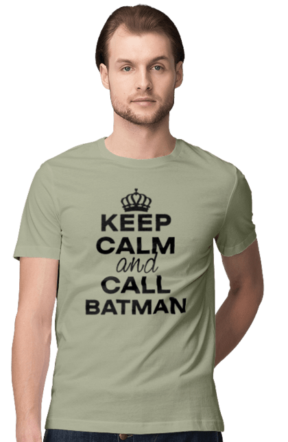 Футболка чоловіча з принтом "Keep Calm and Call Batman чорна". Бетмен, з написами, зберігай спокій, меми, популярні, прикольні. 2070702