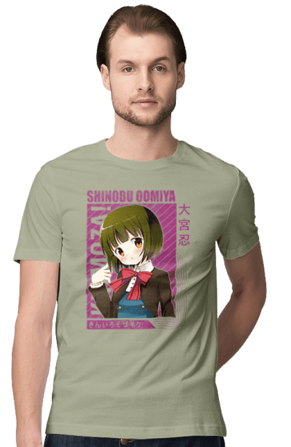 Men's t-shirt with prints Kiniro Mosaic Shinobu Omiya. Anime, gold mosaic, kiniro mosaic, kinmoza, manga, shinobu, shinobu omiya. 2070702