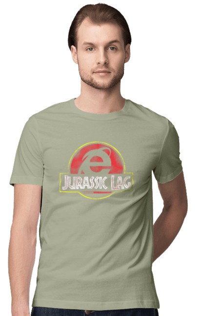 Men's t-shirt with prints Jurassic lag. Antiquity, browser, ie, internet explorer, jurassic park, lag, microsoft, not, windows. 2070702