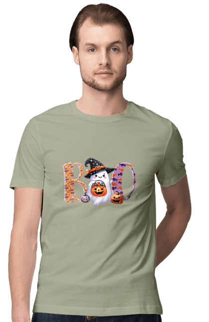 Men's t-shirt with prints Halloween Ghost. Costume, ghost, halloween, holiday, october, october 31, scary, sweets, trick or treat. 2070702