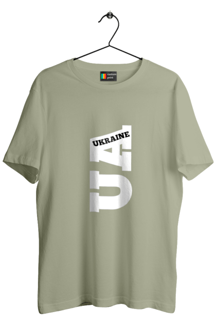 Футболка чоловіча з принтом "Україна". Абревіатура, батьківщина, емблема, логотип, напис, текст, україна. 2070702