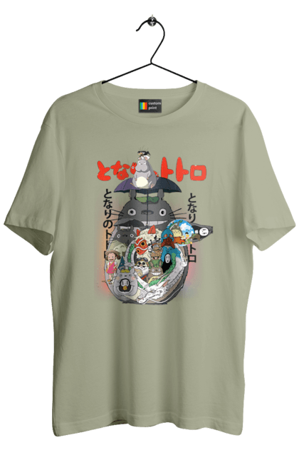 Men's t-shirt with prints Totoro. Adventures, anime, comedy drama, fantasy, film, my neighbor totoro, tv series. 2070702