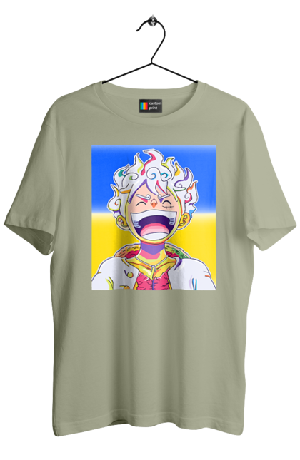 Футболка чоловіча з принтом "Монкі д Луффі сміється на жовто блактному фоні". Ван піс, луффі, монкі д. луффі, прапор україни, символ україни, україна. 2070702