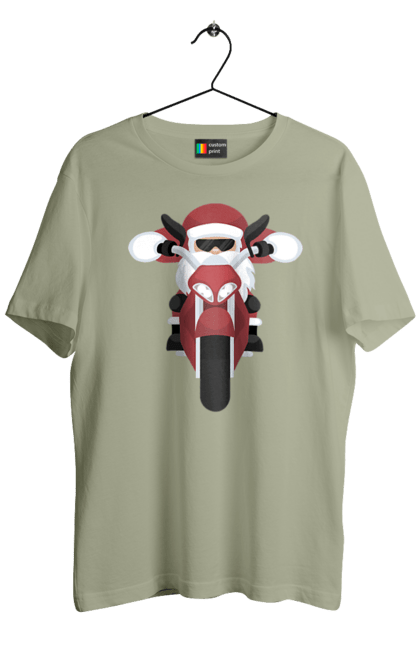 Футболка чоловіча з принтом "Санта на мотоциклі". Мотоцикл, новий рік, різдво, санта. 2070702