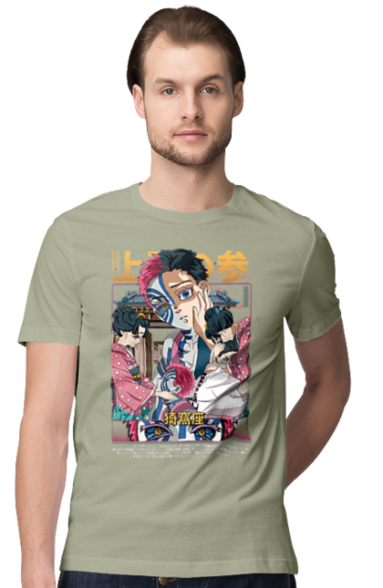 Men's t-shirt with prints Demon Slayer Akaza. Akaza, anime, demon slayer, kimetsu no yaiba, manga, nezuko, serial. 2070702