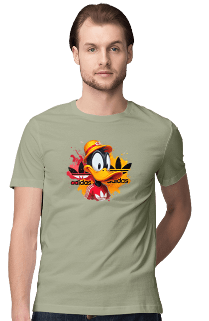 Футболка мужская с принтом Даффи Дак Adidas. Adidas, daffy duck, looney tunes, merrie melodies, warner brothers, даффи дак, мультфильм, персонаж, утка даффи. 2070702