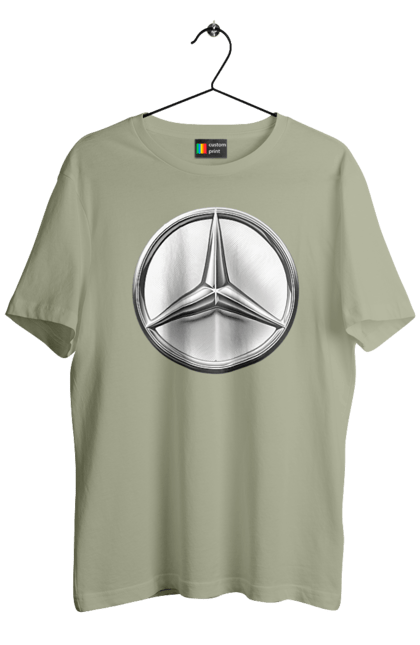 Футболка чоловіча з принтом "Mercedes Benz Лого Металік". Авто, автомобіль, логотип мерседес, машини, мерс, мерседес. 2070702