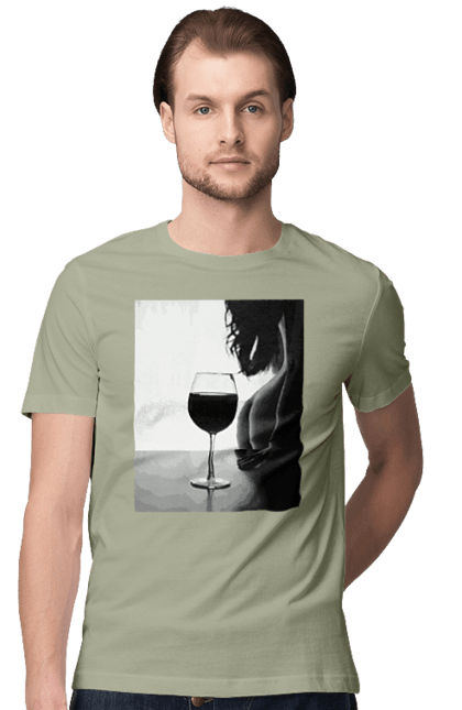 Футболка чоловіча з принтом "Келих вина". Вино у келиху, грація, знову п`ятниця, очікування, тіло жінки, форми жіночого тіла. 2070702