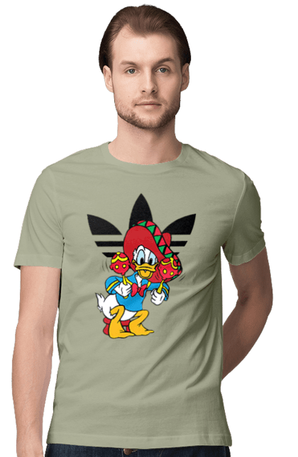 Футболка мужская с принтом Adidas Дональд Дак. Adidas, daisy duck, donald duck, адидас, дейзи дак, дональд дак, мультсериал, мультфильм. 2070702