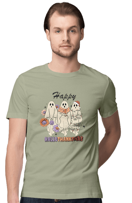 Men's t-shirt with prints Halloween Ghost. Costume, ghost, halloween, holiday, october, october 31, scary, sweets, trick or treat. 2070702