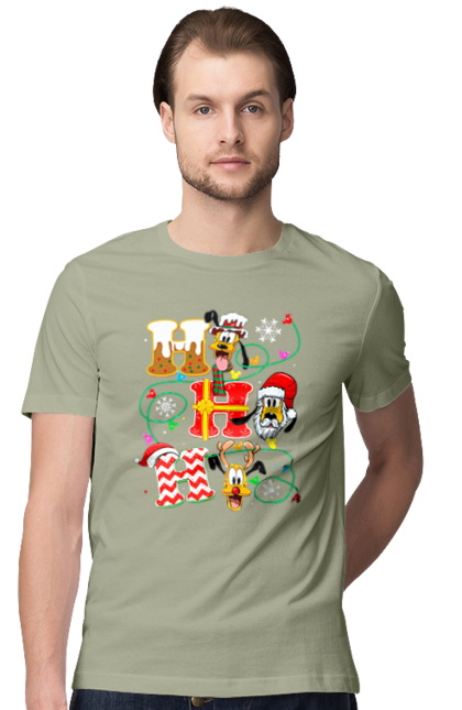 Men's t-shirt with prints Merry Christmas. Cartoon, christmas, christmas, deer, disney, holiday, merry christmas, santa. 2070702