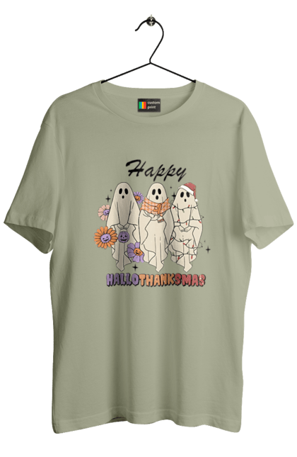 Men's t-shirt with prints Halloween Ghost. Costume, ghost, halloween, holiday, october, october 31, scary, sweets, trick or treat. 2070702