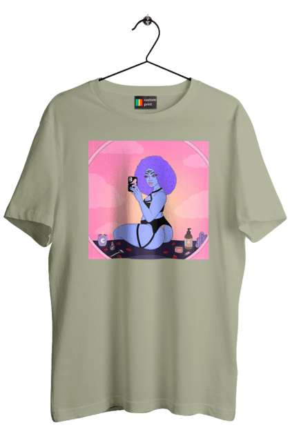 Футболка чоловіча з принтом "Фіолетова Дівчина Фото У Дзеркалі". Білизна, дзеркало, фото. 2070702