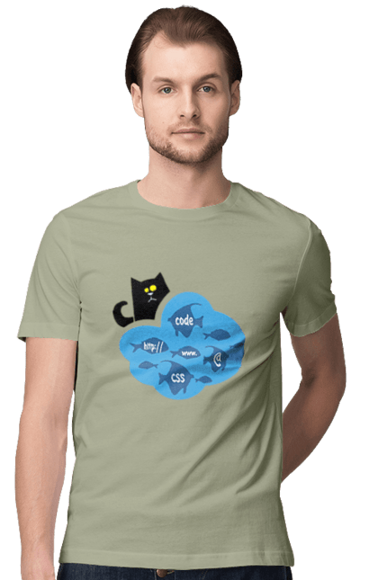 Футболка чоловіча з принтом "Кіт програміст". Angular, c, css, html, it, javascript, jquery, php, python, react, svelt, vue, айтишник, айті, гумор, код, кодувати, прогер, програміст, програмісти, ти ж, ти ж програміст, тиж програміст. 2070702