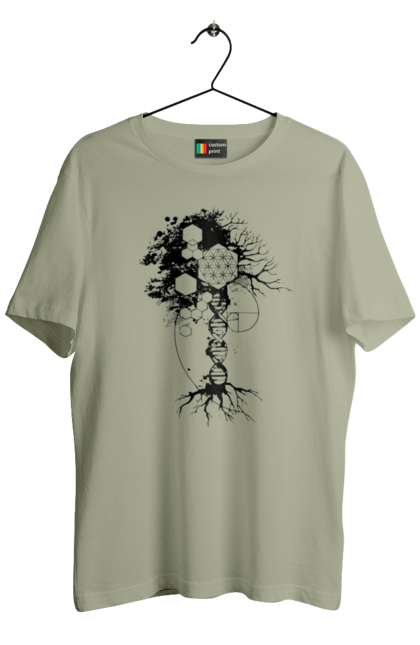 Футболка чоловіча з принтом "Древо життя". Геном людини, дерево життя, золотий перетин, квітка життя, сакральна геометрія, таємниця світобудови, таємниця числа фібоначчі, число бога, число фібоначчі. 2070702