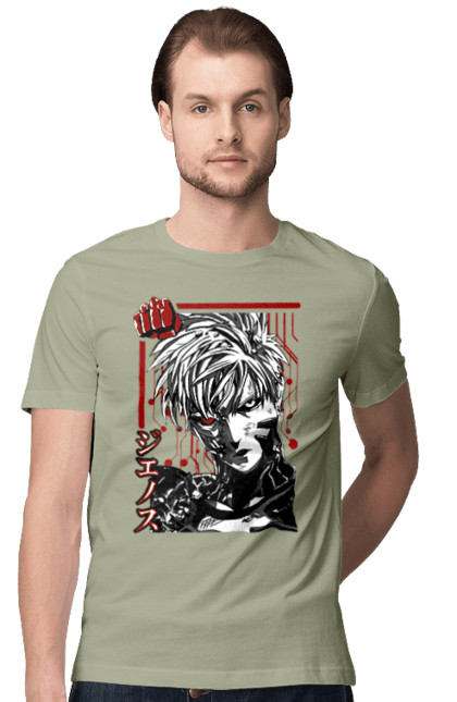 Men's t-shirt with prints One Punch Man Genos. Anime, comedy, cyborg, demon, demon cyborg, genos, manga, one punch man, parody, superheroes. 2070702