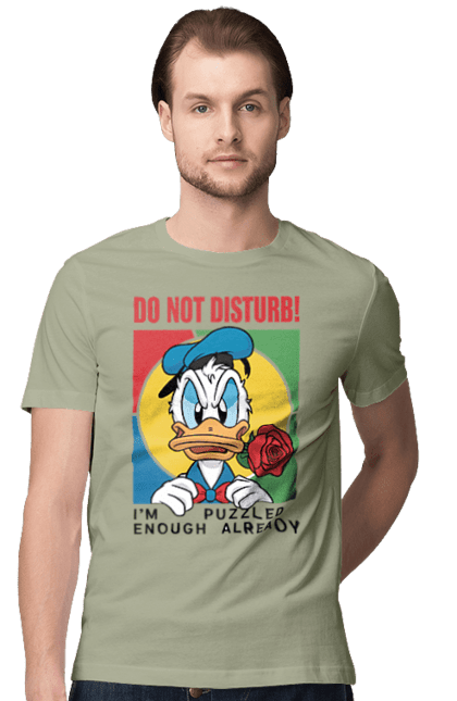 Men's t-shirt with prints Donald Duck Do not disturb!. Animated series, cartoon, disney, do not disturb, donald duck. 2070702