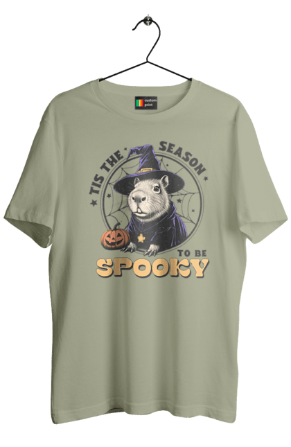 Men's t-shirt with prints Capybara Halloween. Animal, capybara, ghost, halloween, holiday, moon, pumpkin, rodent, witch. 2070702