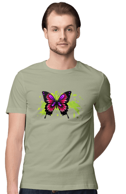 Men`s t-shirt with prints Pink Butterfly. Butterfly. 2070702