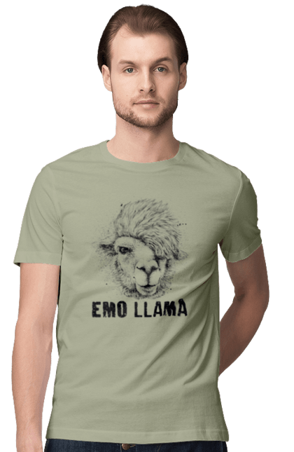 Футболка мужская с принтом Эмо Лама. Alpaca, animals, distressed, emo, funny, llama, vintage, лама, эмо. 2070702