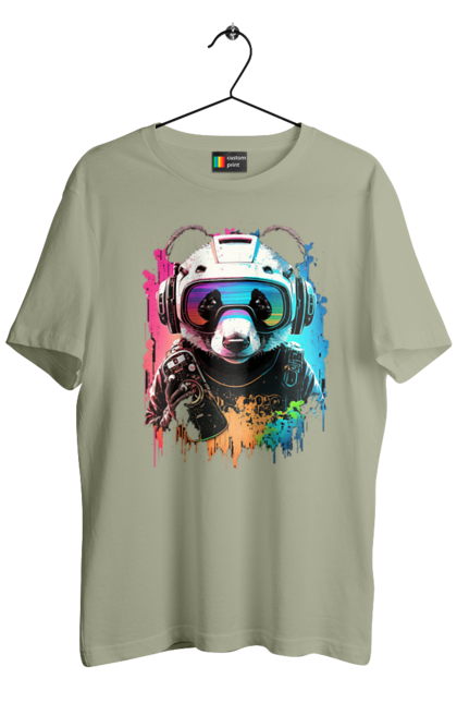 Футболка чоловіча з принтом "Панда в VR шолом". Віртуальна реальність, гік, панда, персонаж, шолом. 2070702