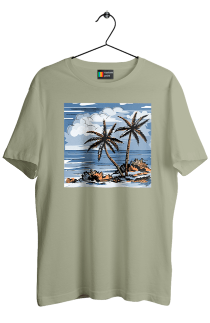 Футболка чоловіча з принтом "Пальми І Небо". Море, небо, пальми, хмари. 2070702