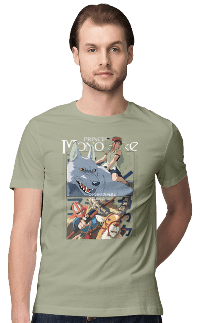 Men's t-shirt with prints Princess Mononoke. Adventure, anime, fantasy, ghibli, hayao miyazaki, princess mononoke, studio ghibli. 2070702