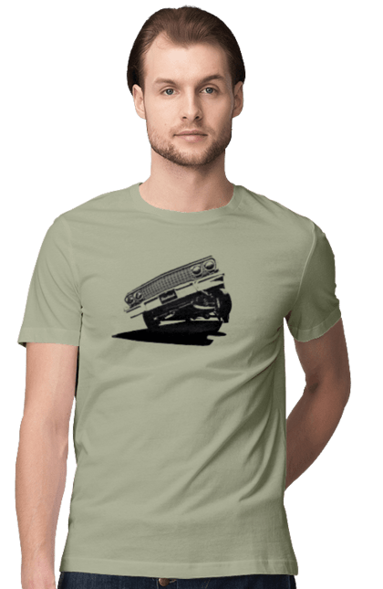 Футболка чоловіча з принтом "Автомобіль". Автомобіль, імпала, класика, лоурайдер, шевроле. 2070702