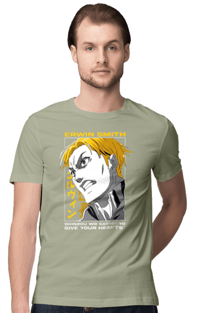 Men's t-shirt with prints Attack on Titan Erwin. Anime, attack on titan, erwin, erwin smith, manga, shingeki no kyojin, survey corps. 2070702