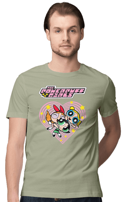 Men's t-shirt with prints Powerpuff Girls. Animated series, blossom, bubbles, buttercup, cartoon network, cool girls, heart, powerpuff girls. 2070702