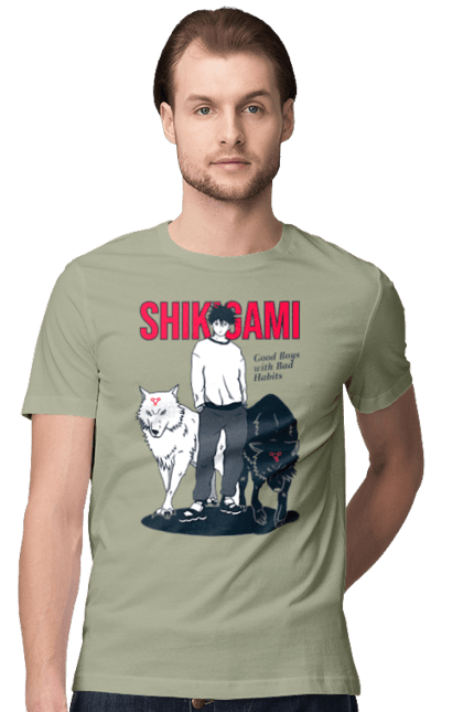 Men's t-shirt with prints Jujutsu Kaisen Megumi. Anime, dark fantasy, fushiguro, fushiguro megumi, jujutsu kaisen, magic battle, manga, megumi, mystic. 2070702