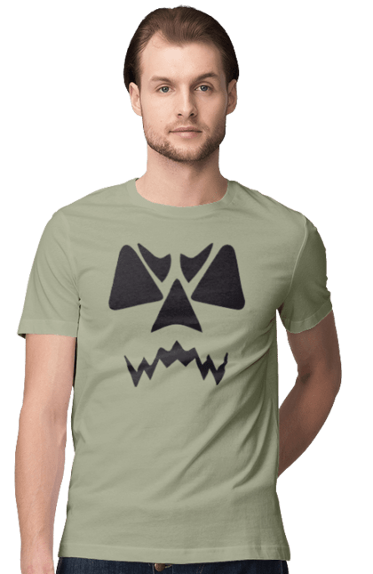 Men's t-shirt with prints Halloween pumpkin face. Costume, halloween, holiday, october, october 31, pumpkin, scary, sweets, trick or treat. 2070702