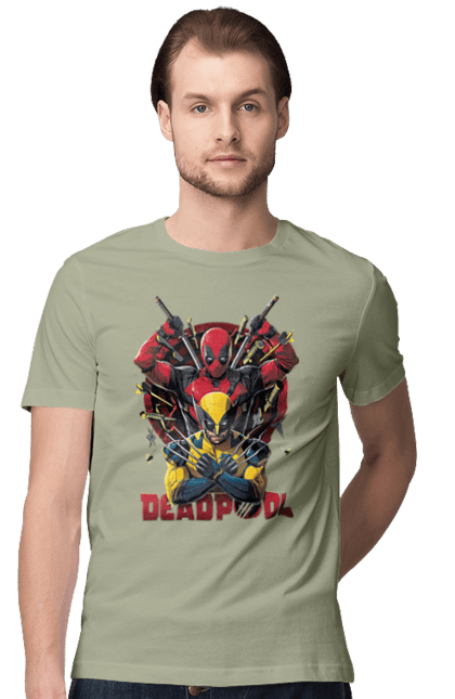 Men's t-shirt with prints Deadpool & Wolverine. Action movie, comic, deadpool, fantasy, film, logan, marvel, mutant, superhero, x-men. 2070702