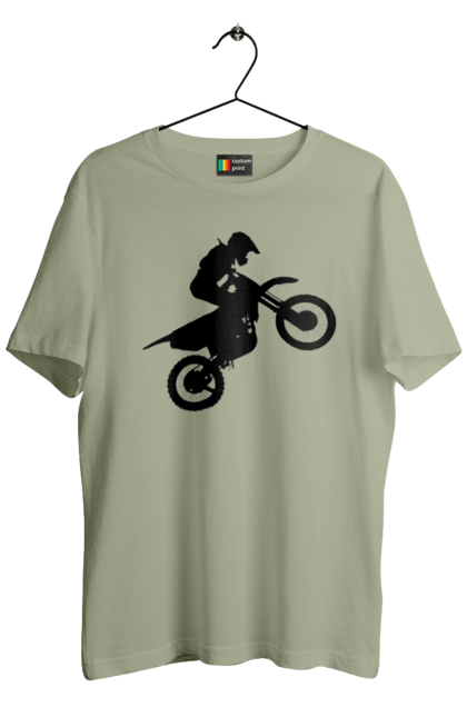 Футболка чоловіча з принтом "Силует Мотоцикліста". Мотоцикл, мотоцикліст, шолом. 2070702