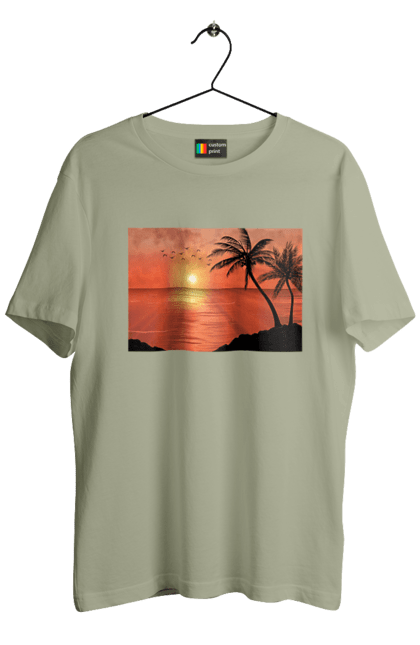 Men`s t-shirt with prints West Palm Sea. Palm trees, sea, shore. 2070702