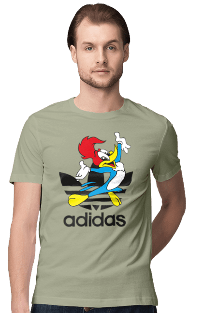 Футболка мужская с принтом Adidas Вуди Вудпекер. Adidas, woody woodpecker, адидас, вуди, вуди вудпекер, дятел вуди, мультсериал. 2070702