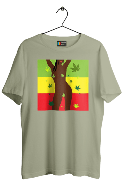 Футболка чоловіча з принтом "Гола Дівчина І Конопля". Гола, конопля, курити, сиськи. 2070702