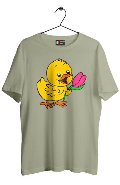 Футболка чоловіча з принтом "Курча З Тюльпаном". Курча, тюльпан. 2070702