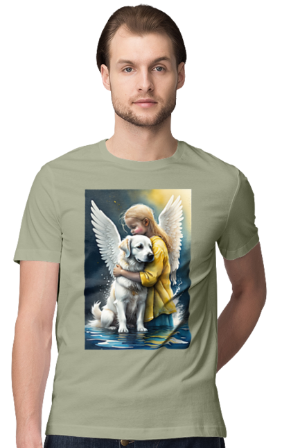 Футболка чоловіча з принтом "Дівчинка та собака ангел [память загиблим тваринам]". Дівчинка та собака, крим, нова каховка, память загиблим тваринам, собака ангел, україна, херсон. 2070702