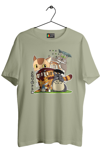 Men's t-shirt with prints Totoro. Adventures, anime, comedy drama, fantasy, film, my neighbor totoro, tv series. 2070702